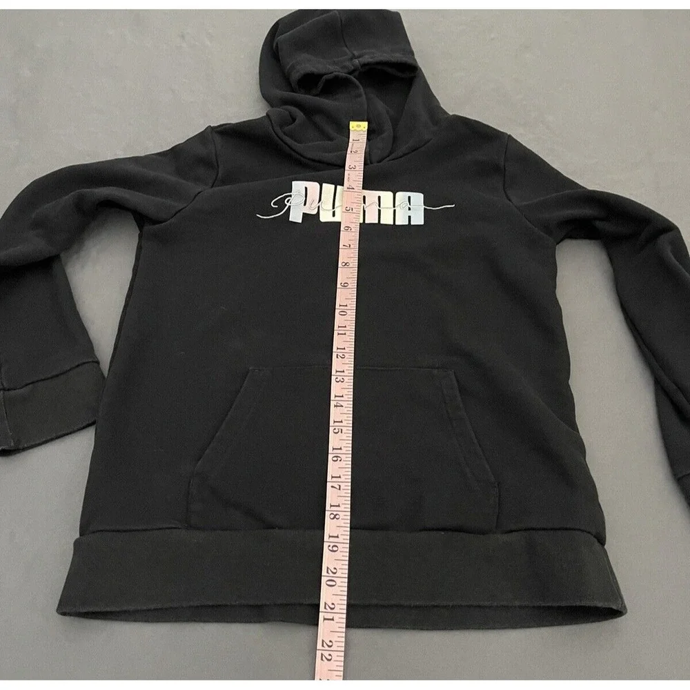 Puma Girl Size Large 14/16 Black Logo Graphic Long Sleeve Hoodie Sweater